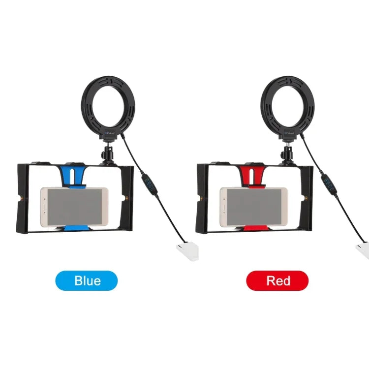 PULUZ 2-in-1 브이로깅 라이브 방송 스마트폰 비디오 리그 + 4.7인치 12cm 링 LED 셀피 라이트 키트, 콜드 슈 삼각대 헤드 포함, 아이폰, 갤럭시, 화웨이, 샤오미, HTC, LG, 구글 및 기타 스마트폰용, 2-in-1 링 LED
