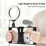 PULUZ 2-in-1 브이로깅 라이브 방송 스마트폰 비디오 리그 + 4.7인치 12cm 링 LED 셀피 라이트 키트, 콜드 슈 삼각대 헤드 포함, 아이폰, 갤럭시, 화웨이, 샤오미, HTC, LG, 구글 및 기타 스마트폰용, 2-in-1 링 LED