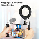 PULUZ 2-in-1 브이로깅 라이브 방송 스마트폰 비디오 리그 + 4.7인치 12cm 링 LED 셀피 라이트 키트, 콜드 슈 삼각대 헤드 포함, 아이폰, 갤럭시, 화웨이, 샤오미, HTC, LG, 구글 및 기타 스마트폰용, 2-in-1 링 LED