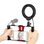 PULUZ 2-in-1 브이로깅 라이브 방송 스마트폰 비디오 리그 + 4.7인치 12cm 링 LED 셀피 라이트 키트, 콜드 슈 삼각대 헤드 포함, 아이폰, 갤럭시, 화웨이, 샤오미, HTC, LG, 구글 및 기타 스마트폰용, 2-in-1 링 LED