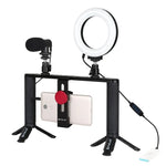 PULUZ 4-in-1 브이로깅 라이브 방송 4.7인치 12cm 링 LED 셀피 라이트 스마트폰 비디오 리그 핸들 스태빌라이저 알루미늄 브래킷 키트, 마이크 + 삼각대 마운트 + 콜드 슈 삼각대 헤드 포함, 링 LED 알루미늄 브래킷 키트