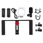 PULUZ 4-in-1 브이로깅 라이브 방송 4.7인치 12cm 링 LED 셀피 라이트 스마트폰 비디오 리그 핸들 스태빌라이저 알루미늄 브래킷 키트, 마이크 + 삼각대 마운트 + 콜드 슈 삼각대 헤드 포함, 링 LED 알루미늄 브래킷 키트