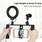 PULUZ 4-in-1 브이로깅 라이브 방송 4.7인치 12cm 링 LED 셀피 라이트 스마트폰 비디오 리그 핸들 스태빌라이저 알루미늄 브래킷 키트, 마이크 + 삼각대 마운트 + 콜드 슈 삼각대 헤드 포함, 링 LED 알루미늄 브래킷 키트