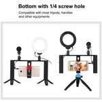PULUZ 4-in-1 브이로깅 라이브 방송 4.7인치 12cm 링 LED 셀피 라이트 스마트폰 비디오 리그 핸들 스태빌라이저 알루미늄 브래킷 키트, 마이크 + 삼각대 마운트 + 콜드 슈 삼각대 헤드 포함, 링 LED 알루미늄 브래킷 키트