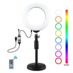 PULUZ 6.2인치 16cm RGBW 라이트 + 원형 베이스 데스크탑 홀더 USB 조광 LED 링 브이로깅 사진 비디오 조명 콜드 슈 삼각대 볼 헤드 & 리모컨 포함, 데스크탑 마운트 + 6.2인치 RGBW / 리모컨