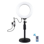 PULUZ 6.2인치 16cm RGBW 라이트 + 원형 베이스 데스크탑 홀더 USB 조광 LED 링 브이로깅 사진 비디오 조명 콜드 슈 삼각대 볼 헤드 & 리모컨 포함, 데스크탑 마운트 + 6.2인치 RGBW / 리모컨
