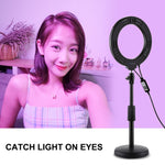 PULUZ 6.2인치 16cm RGBW 라이트 + 원형 베이스 데스크탑 홀더 USB 조광 LED 링 브이로깅 사진 비디오 조명 콜드 슈 삼각대 볼 헤드 & 리모컨 포함, 데스크탑 마운트 + 6.2인치 RGBW / 리모컨