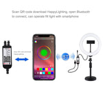 PULUZ 7.9인치 20cm RGBW 라이트 + 원형 베이스 데스크탑 마운트 조광 LED 이중 색온도 LED 곡선 라이트 링 브이로깅 셀피 사진 영상 조명 폰 클램프 포함, 7.9인치 + 원형 마운트