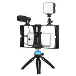 PULUZ 4-in-1 브이로깅 라이브 방송 LED 셀피 필 라이트 스마트폰 비디오 리그 키트, 마이크 + 삼각대 마운트 + 콜드 슈 삼각대 헤드 포함, 아이폰, 갤럭시, 화웨이, 샤오미, HTC, LG, 구글 및 기타 스마트폰용, 4-in-1 필 라이트 리그 키트