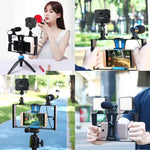 PULUZ 4-in-1 브이로깅 라이브 방송 LED 셀피 필 라이트 스마트폰 비디오 리그 키트, 마이크 + 삼각대 마운트 + 콜드 슈 삼각대 헤드 포함, 아이폰, 갤럭시, 화웨이, 샤오미, HTC, LG, 구글 및 기타 스마트폰용, 4-in-1 필 라이트 리그 키트