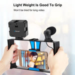PULUZ 4-in-1 브이로깅 라이브 방송 LED 셀피 필 라이트 스마트폰 비디오 리그 키트, 마이크 + 삼각대 마운트 + 콜드 슈 삼각대 헤드 포함, 아이폰, 갤럭시, 화웨이, 샤오미, HTC, LG, 구글 및 기타 스마트폰용, 4-in-1 필 라이트 리그 키트