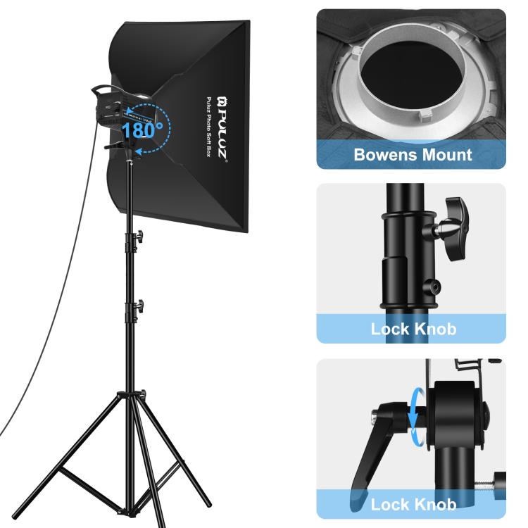 PULUZ 120W 사진 스튜디오 스트로브 플래시 라이트 키트 소프트박스 반사판 및 삼각대 포함, 직사각형 120W 2700K-6500K 라이트 키트 EU 플러그, 직사각형 120W 2700K-6500K 라이트 키트 UK 플러그, 직사각형 120W 2700K-6500K 라이트 키트 US 플러그
