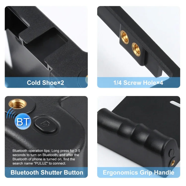 PULUZ 4 in 1 블루투스 핸드헬드 브이로깅 라이브 방송 LED 셀피 라이트 스마트폰 비디오 리그 키트 마이크 + 삼각대 마운트 + 콜드 슈 삼각대 헤드 아이폰, 갤럭시, 화웨이, 샤오미, HTC, LG, 구글 및 기타 스마트폰용, 4 in 1 블루투스 리그