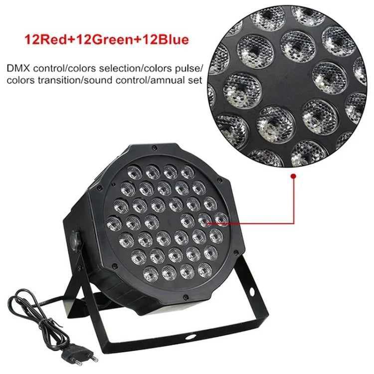 36W 36개 LED DMX512 RGB LED PAR 조명 리모컨 포함, 스트로브 + 사운드 컨트롤 + 자가 추진, AC 100-240V, RGB 리모컨 포함