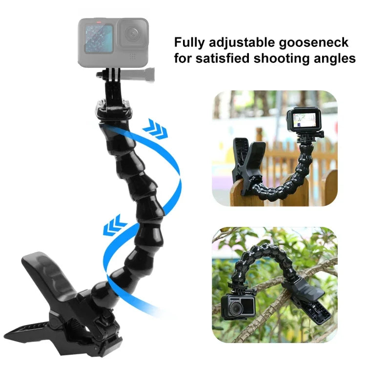 PULUZ GoPro, Insta360, DJI 및 기타 액션 카메라용 액션 스포츠 카메라 조스 플렉스 클램프 마운트, 조스 마운트