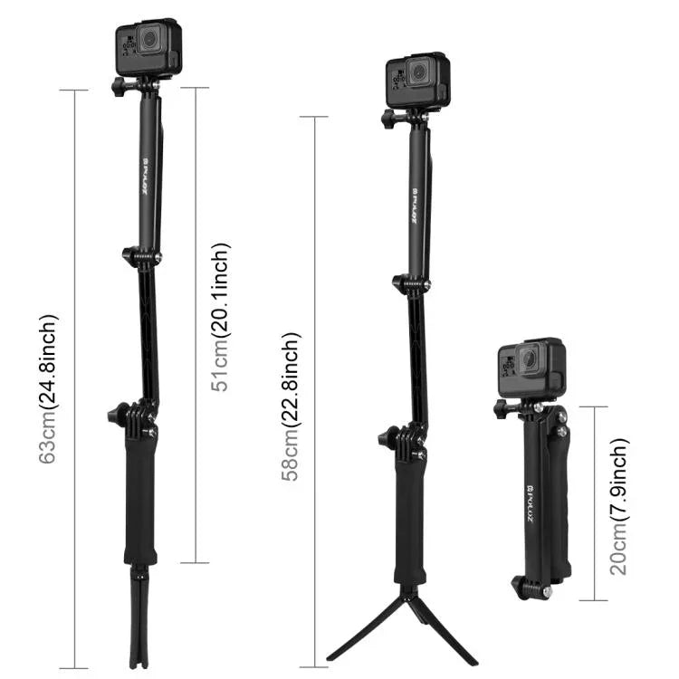 PULUZ 3방향 그립 접이식 삼각대 셀카봉 익스텐션 모노포드 GoPro, Insta360 ONE R, DJI Osmo Action 및 기타 액션 카메라용, 길이: 20-58cm, 길이: 20-58cm