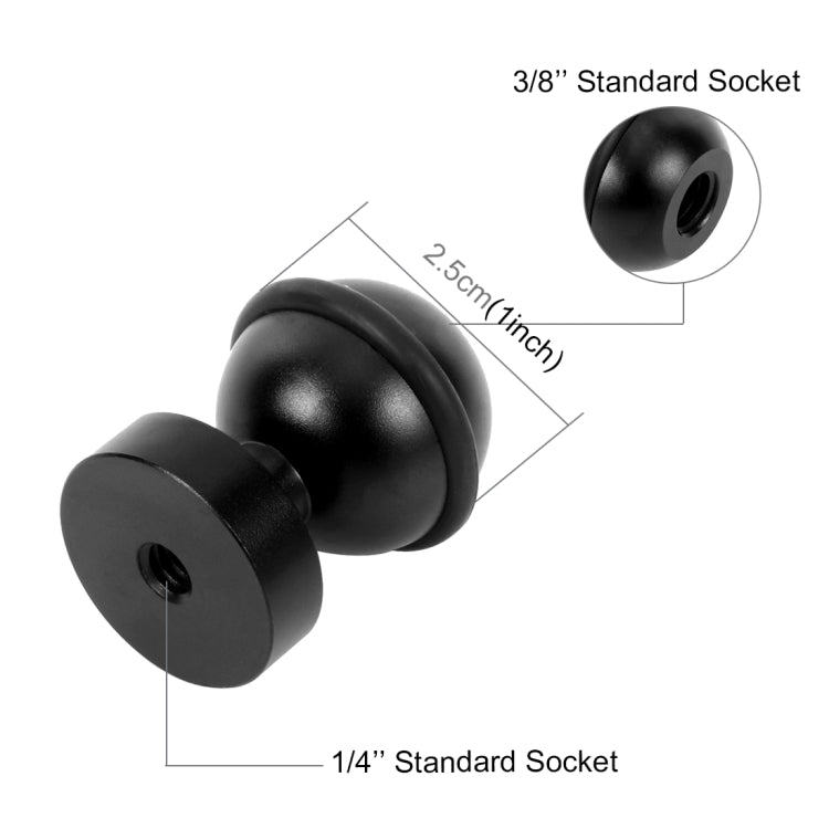 PULUZ CNC 알루미늄 볼 헤드 어댑터 마운트 for GoPro, Insta360, DJI 및 기타 액션 카메라, 직경: 2.5cm, CNC 알루미늄 (블랙)