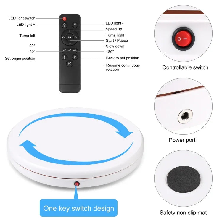 PULUZ 45cm 원격 제어 속도 조절 회전 턴테이블 디스플레이 스탠드, 화이트, 최대 하중 100kg, 45cm 최대 하중 100kg 화이트 AU 플러그, 45cm 최대 하중 100kg 화이트 EU 플러그, 45cm 최대 하중 100kg 화이트 UK 플러그, 45cm 최대 하중 100kg 화이트 US 플러그