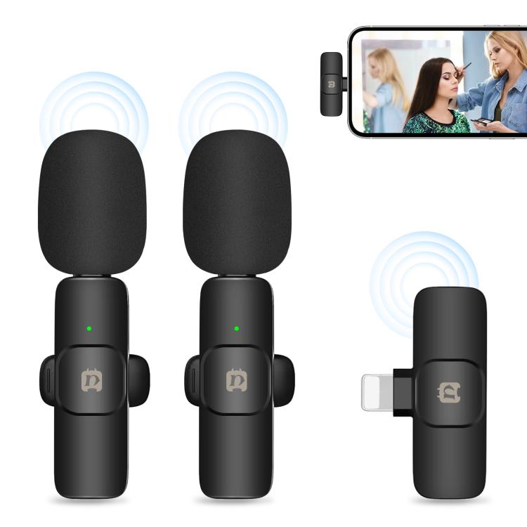 PULUZ 무선 라발리에 노이즈 감소 잔향 마이크 iPhone / iPad용, 8핀 수신기 듀얼 마이크, 8핀 수신기 및 듀얼 마이크
