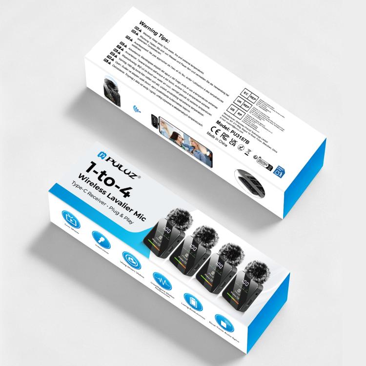 PULUZ 4 송신기 + 1 수신기 무선 라발리에 마이크, Type-C 4 송신기 + 1 수신기