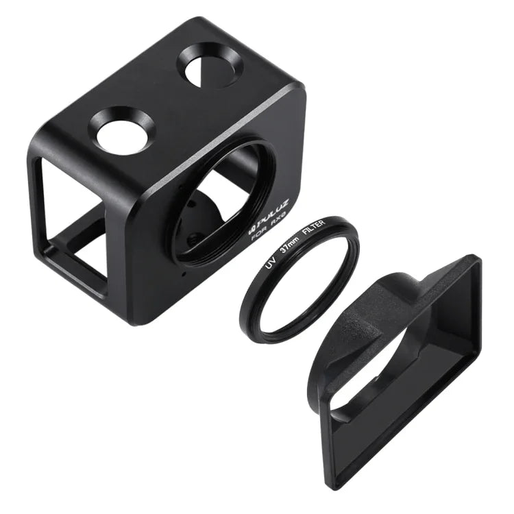 PULUZ Sony RX0용 알루미늄 합금 보호 케이지 + 37mm UV 필터 렌즈 + 렌즈 선쉐이드, 나사 및 드라이버 포함, 케이지 블랙, 케이지 골드, 케이지 블루, 케이지 레드, 케이지 실버