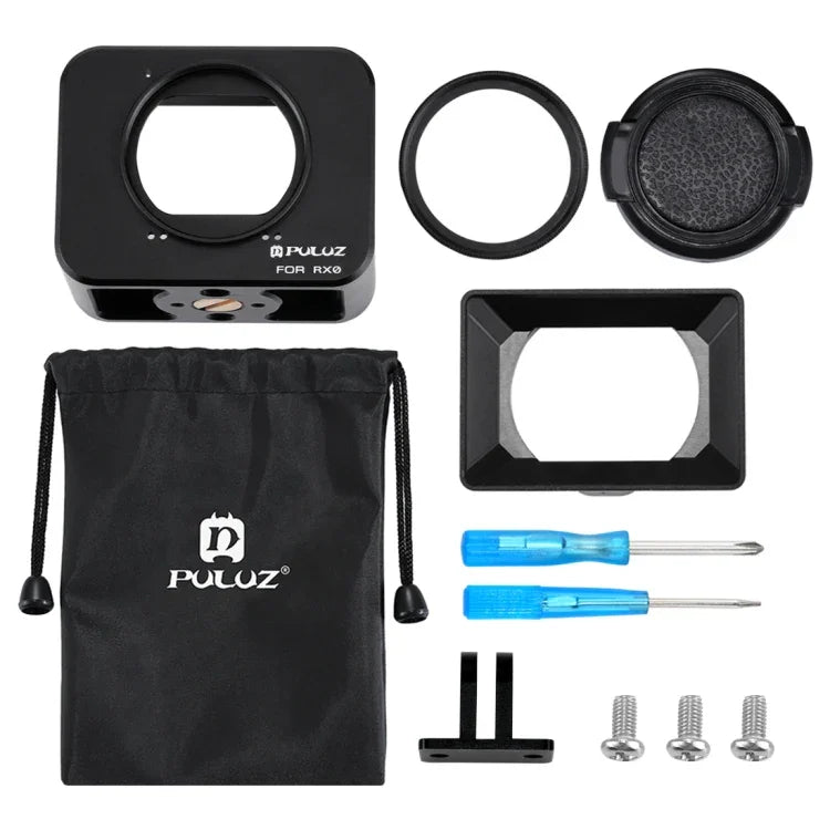 PULUZ Sony RX0용 알루미늄 합금 보호 케이지 + 37mm UV 필터 렌즈 + 렌즈 선쉐이드, 나사 및 드라이버 포함, 케이지 블랙, 케이지 골드, 케이지 블루, 케이지 레드, 케이지 실버