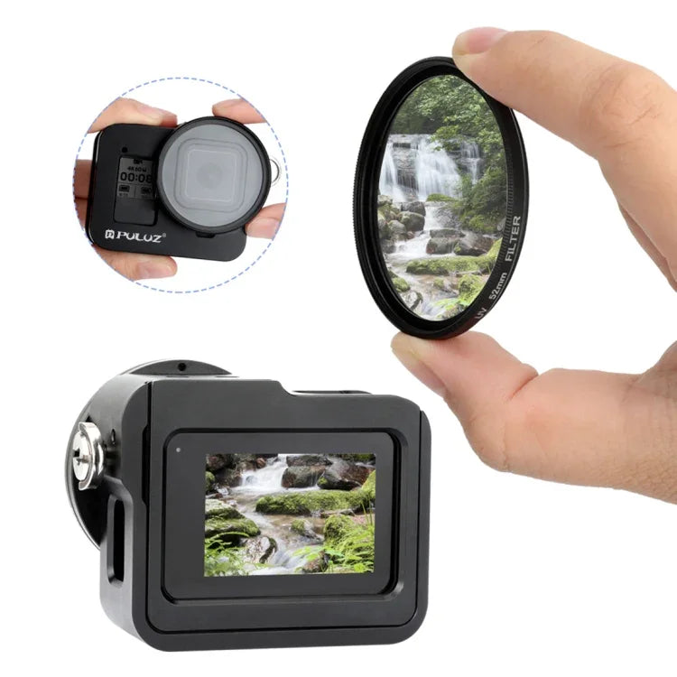 PULUZ CNC 알루미늄 합금 보호 케이지 보험 프레임 및 52mm UV 렌즈 포함 GoPro HERO8 블랙용 하우징 쉘, 프레임 포함 HERO8 블랙용