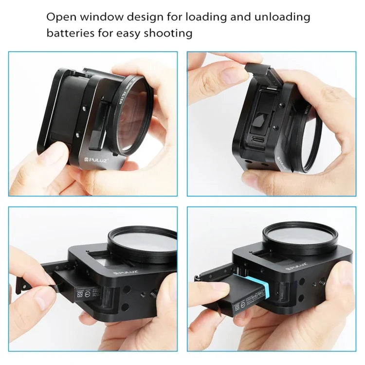 PULUZ CNC 알루미늄 합금 보호 케이지 보험 프레임 및 52mm UV 렌즈 포함 GoPro HERO8 블랙용 하우징 쉘, 프레임 포함 HERO8 블랙용