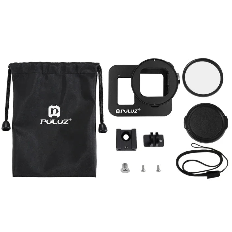 PULUZ CNC 알루미늄 합금 보호 케이지 보험 프레임 및 52mm UV 렌즈 포함 GoPro HERO8 블랙용 하우징 쉘, 프레임 포함 HERO8 블랙용