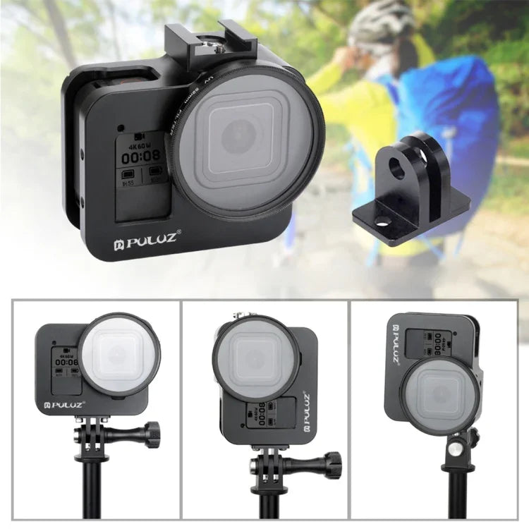 PULUZ CNC 알루미늄 합금 보호 케이지 보험 프레임 및 52mm UV 렌즈 포함 GoPro HERO8 블랙용 하우징 쉘, 프레임 포함 HERO8 블랙용