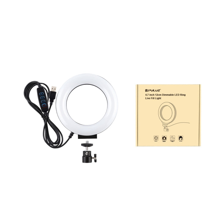 PULUZ 4.7인치 12cm USB 3모드 조광 LED 링 셀피 뷰티 브이로깅 사진 촬영 비디오 조명 삼각대 볼 헤드 포함, 4.7인치 볼 헤드 포함