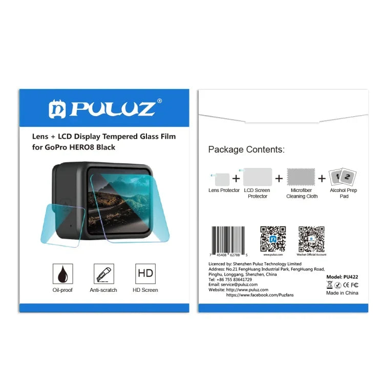 PULUZ GoPro HERO8 Black 렌즈 + LCD 디스플레이 9H 2.5D 강화 유리 필름용, GoPro HERO8 Black용