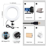 PULUZ 6.2인치 16cm USB 10 모드 8 색상 RGBW 조광 가능한 LED 링 브이로깅 사진 영상 조명, 삼각대 볼 헤드 포함, 6.2인치 RGBW
