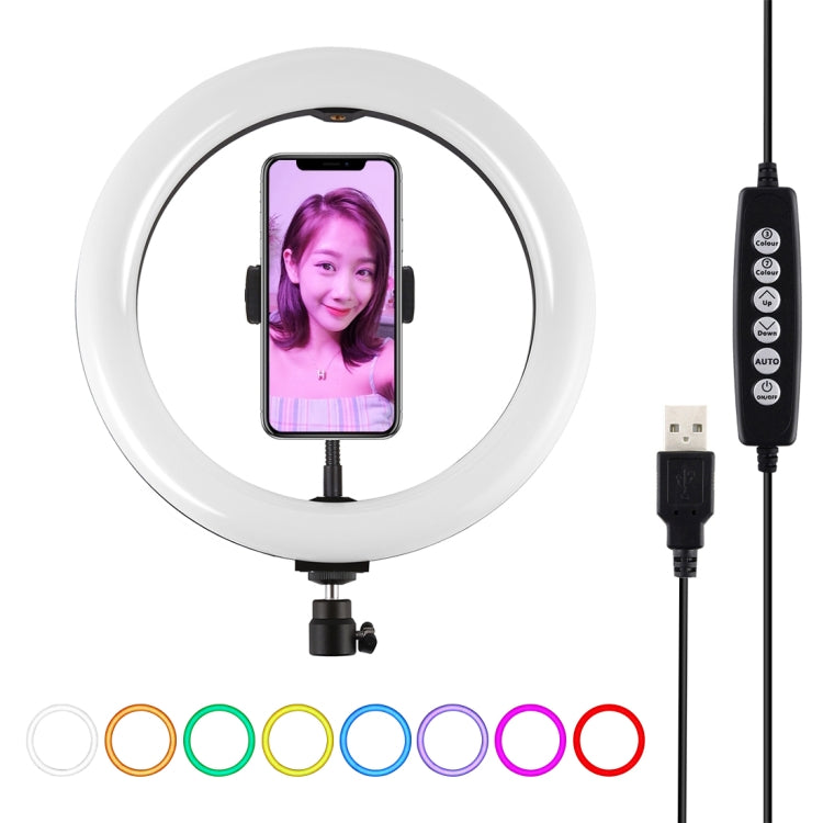 PULUZ 10.2인치 26cm USB 10 모드 8 색상 RGBW 조광 가능한 LED 링 브이로깅 사진 영상 조명, 콜드 슈 삼각대 볼 헤드 및 휴대폰 클램프 포함, 10.2인치 RGBW