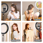 PULUZ 10.2인치 26cm USB 10 모드 8 색상 RGBW 조광 가능한 LED 링 브이로깅 사진 영상 조명, 콜드 슈 삼각대 볼 헤드 및 휴대폰 클램프 포함, 10.2인치 RGBW