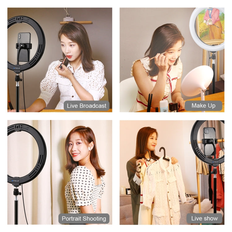 PULUZ 10.2인치 26cm USB 10 모드 8 색상 RGBW 조광 가능한 LED 링 브이로깅 사진 영상 조명, 콜드 슈 삼각대 볼 헤드 및 휴대폰 클램프 포함, 10.2인치 RGBW