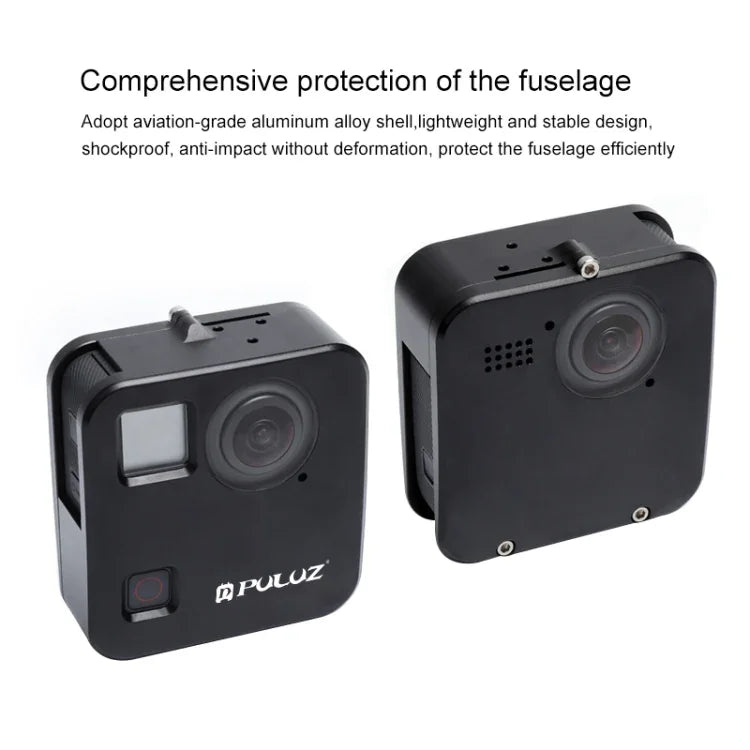 PULUZ GoPro Fusion용 하우징 쉘 CNC 알루미늄 합금 보호 케이지 기본 마운트 및 렌즈 캡 포함, GoPro Fusion용