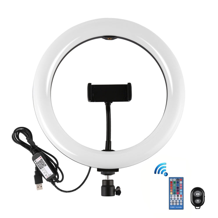 PULUZ 10.2인치 26cm 곡면 USB RGBW 조광 가능한 LED 링 브이로깅 사진 영상 조명, 삼각대 볼 헤드 및 리모컨, 휴대폰 클램프 포함, 10.2인치 RGBW