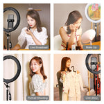 PULUZ 10.2인치 26cm 곡면 USB RGBW 조광 가능한 LED 링 브이로깅 사진 영상 조명, 삼각대 볼 헤드 및 리모컨, 휴대폰 클램프 포함, 10.2인치 RGBW