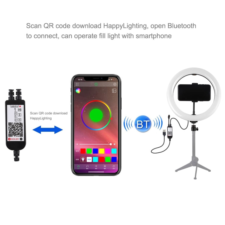 PULUZ 10.2인치 26cm 곡면 USB RGBW 조광 가능한 LED 링 브이로깅 사진 영상 조명, 삼각대 볼 헤드 및 리모컨, 휴대폰 클램프 포함, 10.2인치 RGBW