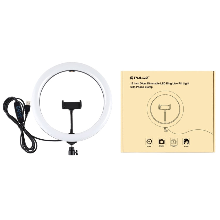 PULUZ 11.8인치 30cm USB 3 모드 조광 가능한 듀얼 색온도 LED 곡면 확산 링 브이로깅 셀피 사진 영상 조명, 휴대폰 클램프 포함, 11.8인치