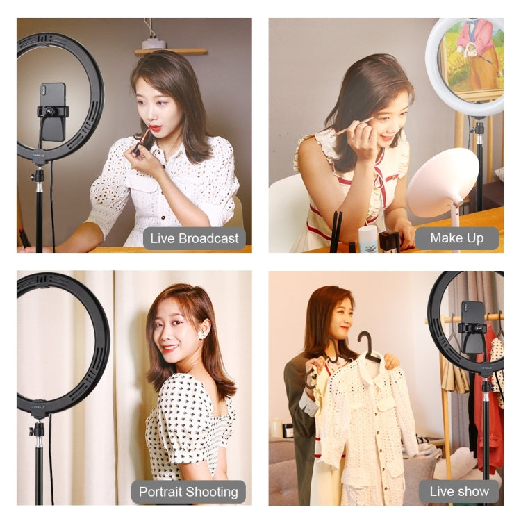 PULUZ 11.8인치 30cm USB 3 모드 조광 가능한 듀얼 색온도 LED 곡면 확산 링 브이로깅 셀피 사진 영상 조명, 휴대폰 클램프 포함, 11.8인치
