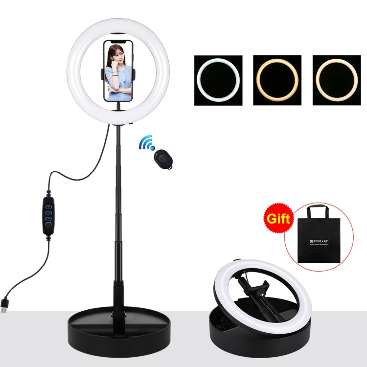 PULUZ 10.2인치 26cm USB 3 모드 조광 듀얼 색온도 LED 곡면 링 브이로깅 셀피 사진 영상 조명, 블루투스 리모컨 셔터 & 접이식 데스크탑 홀더 & 휴대폰 클램프 포함