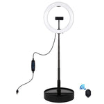 PULUZ 10.2인치 26cm USB 3 모드 조광 듀얼 색온도 LED 곡면 링 브이로깅 셀피 사진 영상 조명, 블루투스 리모컨 셔터 & 접이식 데스크탑 홀더 & 휴대폰 클램프 포함