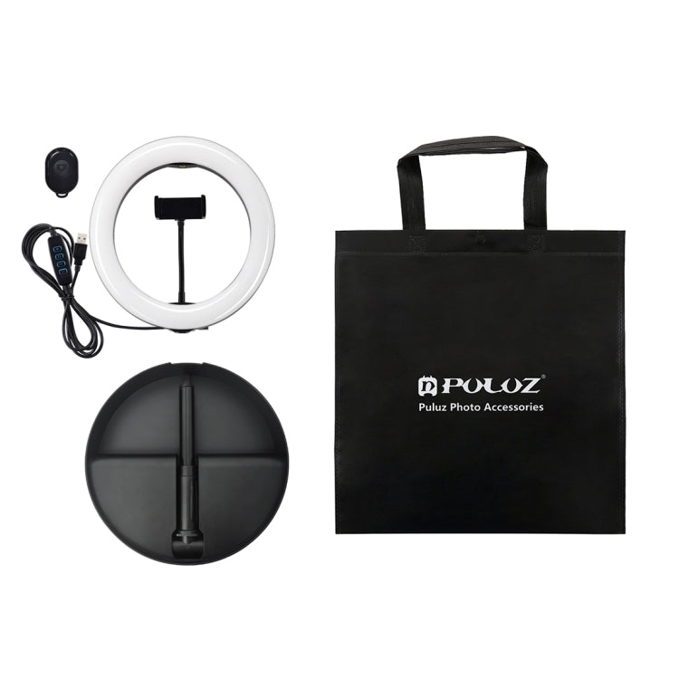 PULUZ 10.2인치 26cm USB 3 모드 조광 듀얼 색온도 LED 곡면 링 브이로깅 셀피 사진 영상 조명, 블루투스 리모컨 셔터 & 접이식 데스크탑 홀더 & 휴대폰 클램프 포함