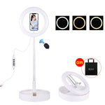 PULUZ 10.2인치 26cm USB 3 모드 조광 듀얼 색온도 LED 곡면 링 브이로깅 셀피 사진 영상 조명, 블루투스 리모컨 셔터 & 접이식 데스크탑 홀더 & 휴대폰 클램프 포함