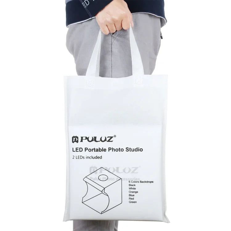 PULUZ 20cm 2개 LED 패널 포함 접이식 휴대용 1100LM 조명 사진 조명 스튜디오 촬영 텐트 박스 키트 6가지 배경색(블랙, 화이트, 옐로우, 레드, 그린, 블루), 펼친 크기: 24cm x 23cm x 23cm, 20cm(2 LED/RU), 20cm(2 LED)