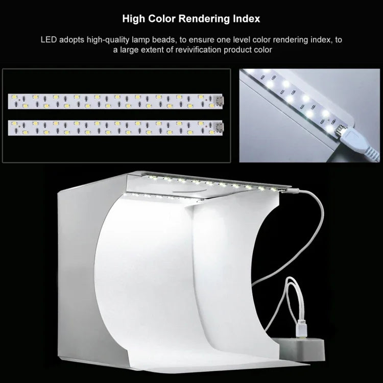 PULUZ 20cm 2개 LED 패널 포함 접이식 휴대용 1100LM 조명 사진 조명 스튜디오 촬영 텐트 박스 키트 6가지 배경색(블랙, 화이트, 옐로우, 레드, 그린, 블루), 펼친 크기: 24cm x 23cm x 23cm, 20cm(2 LED/RU), 20cm(2 LED)