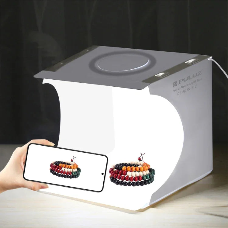 PULUZ 23cm 링 LED 패널 접이식 휴대용 조명 사진 조명 스튜디오 촬영 텐트 박스 키트 6가지 배경색 포함 (검정, 흰색, 노랑, 빨강, 초록, 파랑), 펼친 크기: 24cm x 23cm x 23cm, 23cm 링 LED 패널