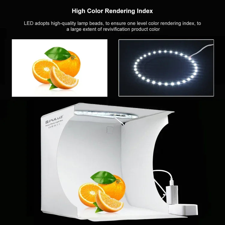 PULUZ 23cm 링 LED 패널 접이식 휴대용 조명 사진 조명 스튜디오 촬영 텐트 박스 키트 6가지 배경색 포함 (검정, 흰색, 노랑, 빨강, 초록, 파랑), 펼친 크기: 24cm x 23cm x 23cm, 23cm 링 LED 패널